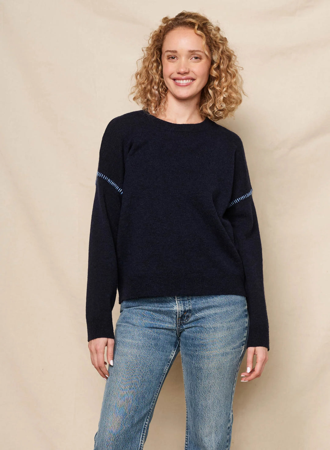 Sundry Baseball Stitching Crewneck Sweater