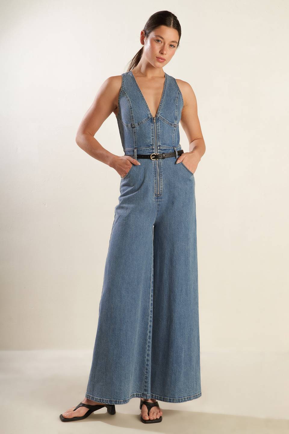 Flying Tomato Washed Denim Jumpsuit