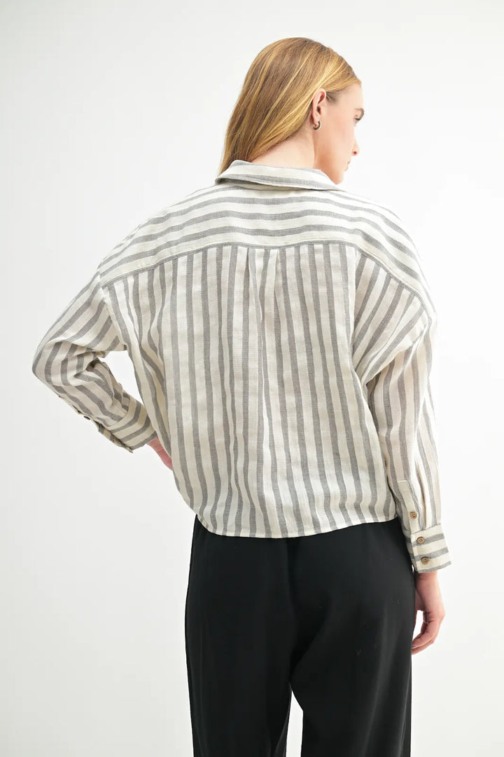 Fun2Fun Striped Gauze Twist Hem Blouse