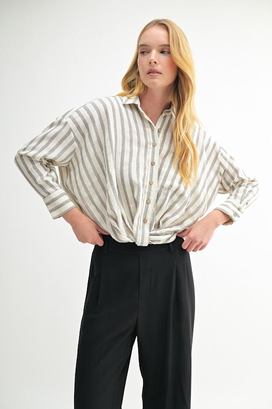 Fun2Fun Striped Gauze Twist Hem Blouse