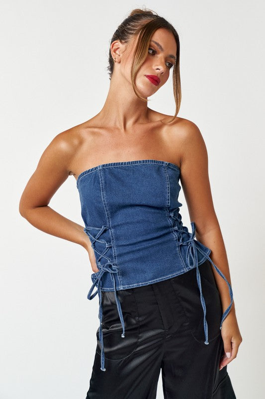 Blue Blush Denim Tube Top