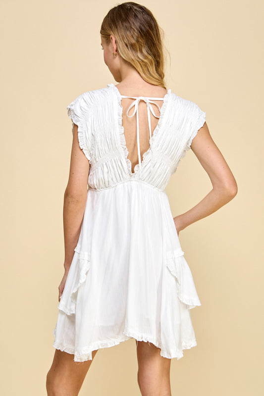 Millibon Solid Smocked Detail Frayer Dress