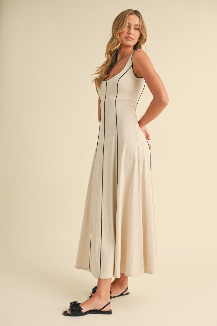Klesis Stretch Linen Contrast Flare Midi Dress