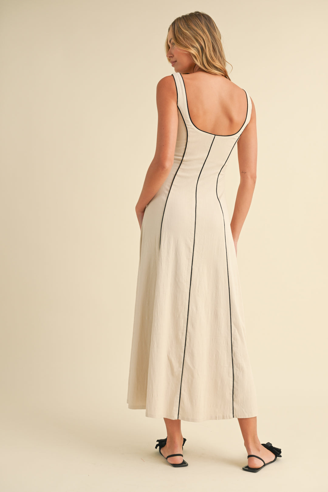 Klesis Stretch Linen Contrast Flare Midi Dress