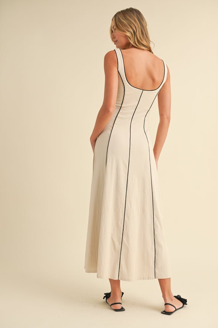 Klesis Stretch Linen Contrast Flare Midi Dress