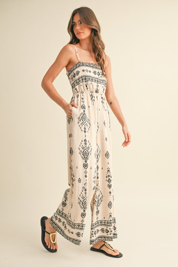 Klesis Ethnic Boarder Smocked Jumpsuit