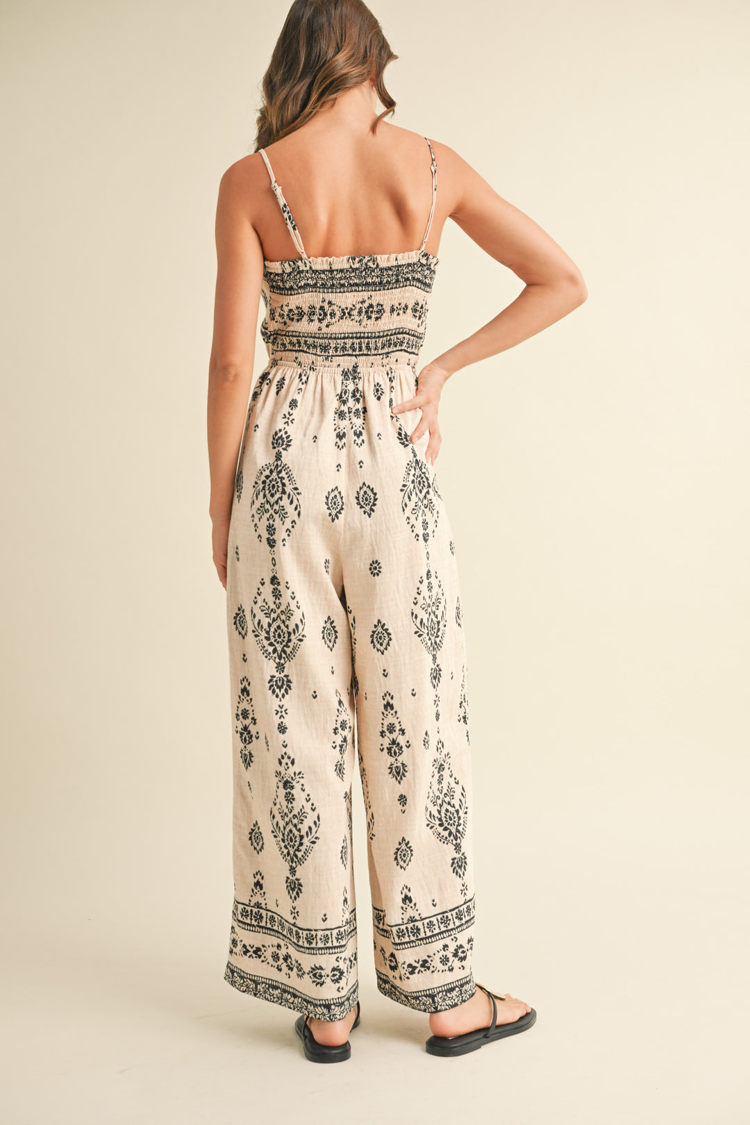 Klesis Ethnic Boarder Smocked Jumpsuit