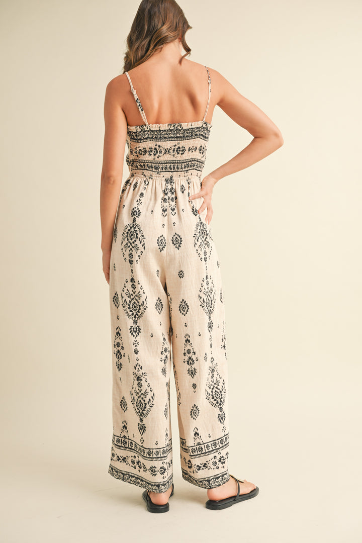 Klesis Ethnic Boarder Smocked Jumpsuit
