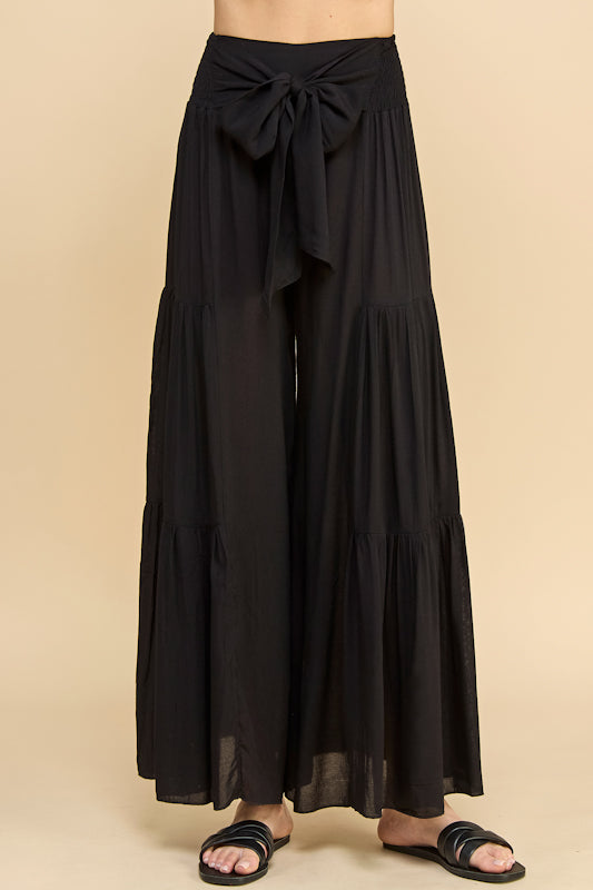Millibon Solid Front Tie Wide Leg Pants