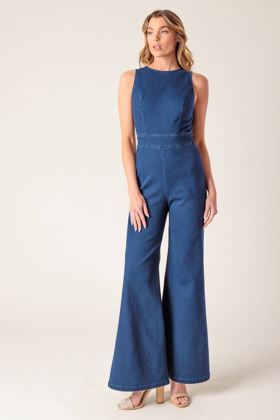 Flying Tomato Stretch Denim Wide Leg Jumpsuit