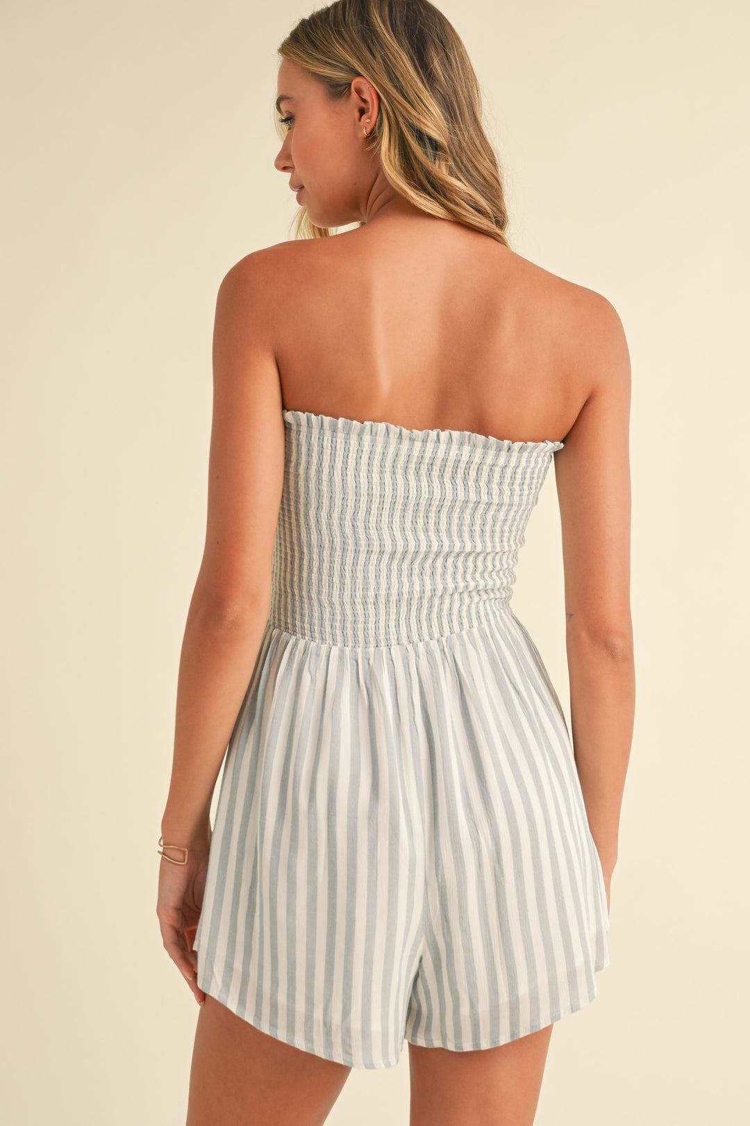 Klesis Striped Chevron Waist Smocked Romper