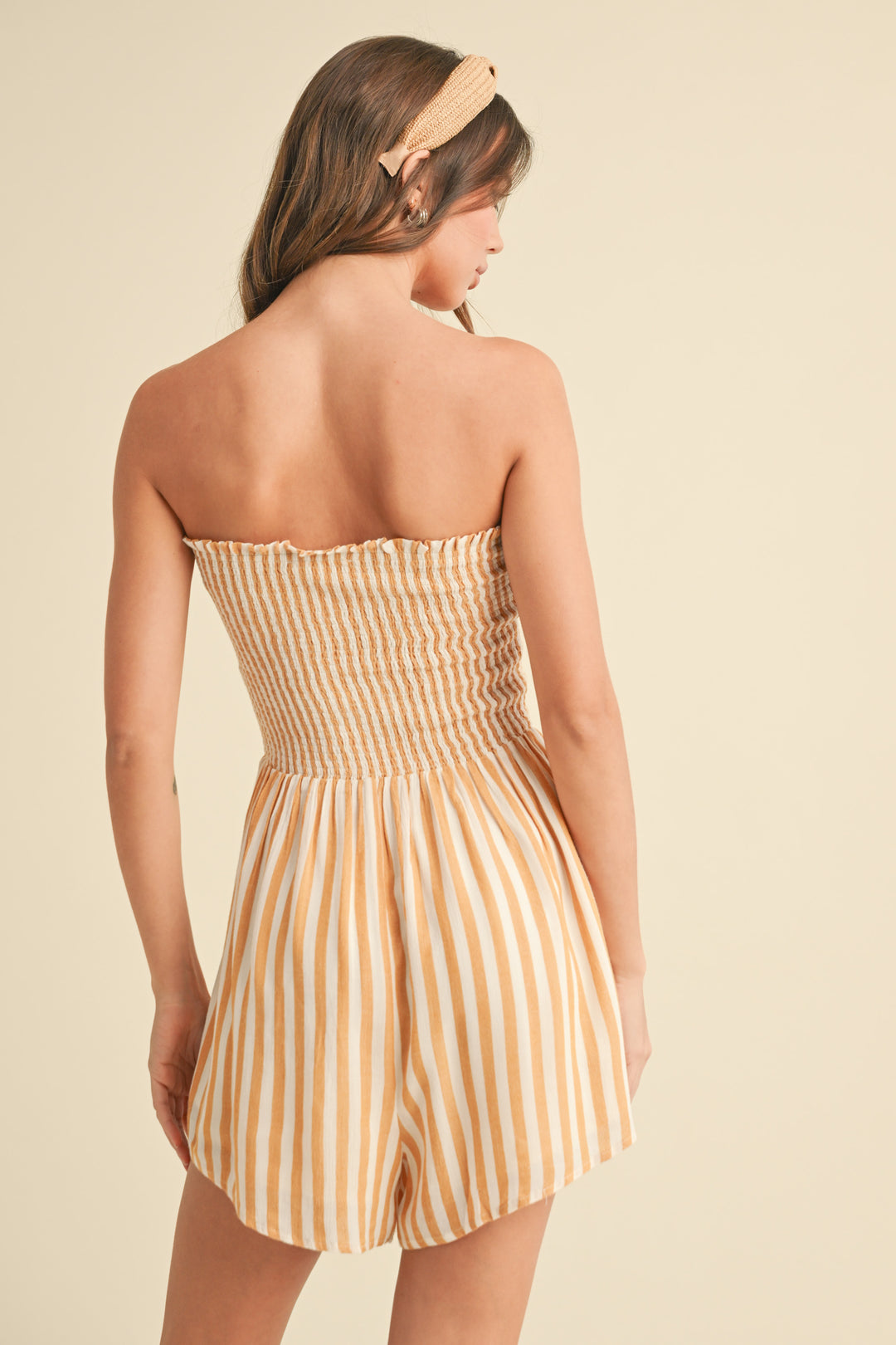 Klesis Striped Chevron Waist Smocked Romper