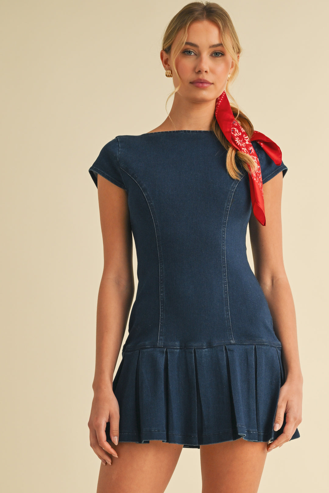 Klesis Denim Cap Sleeve Back Tie Romper