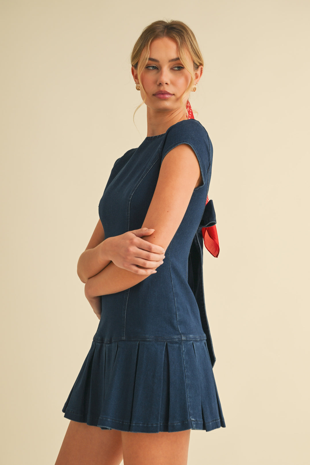 Klesis Denim Cap Sleeve Back Tie Romper