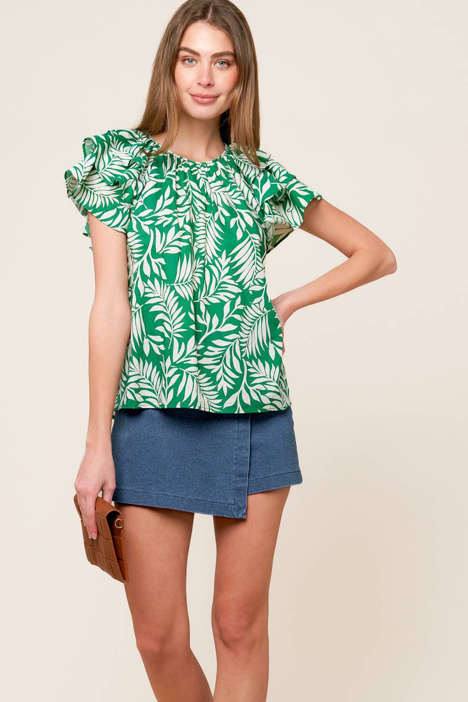 Flying Tomato Tropical Ruffle Sleeve Blouse