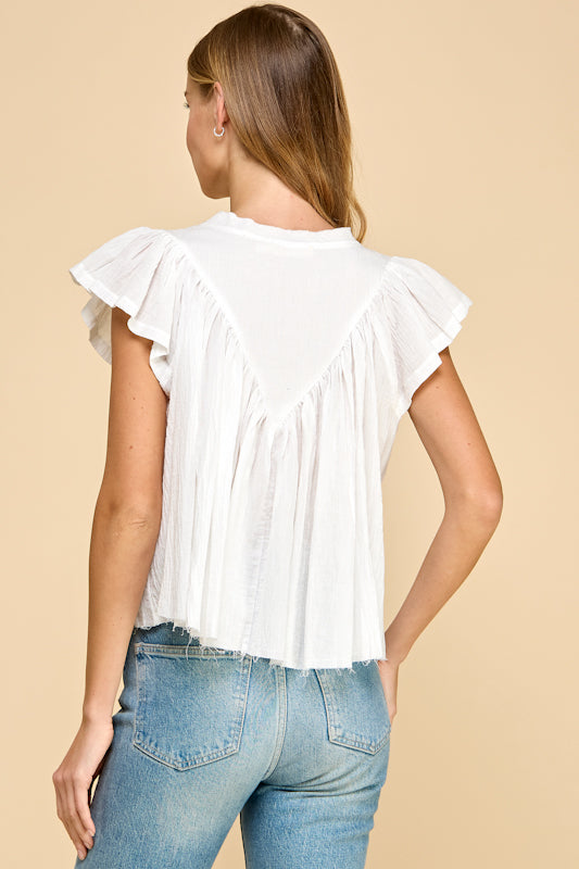 Millibon Pleated Yoke Flutter Sleeve Top
