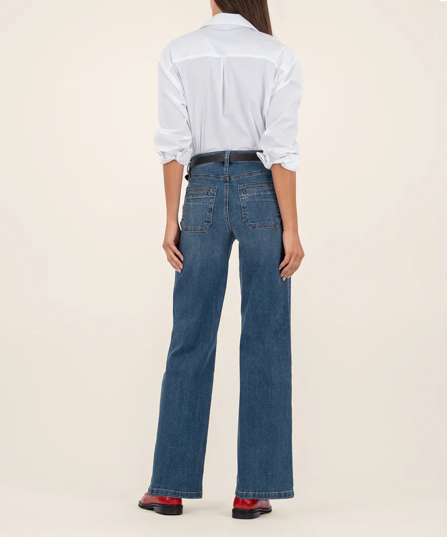 Kut High Rise Wide Leg Front and Back Patch Pocket Jean