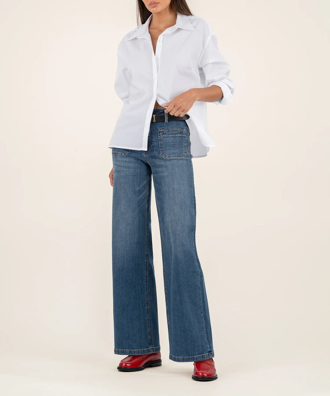 Kut High Rise Wide Leg Front and Back Patch Pocket Jean