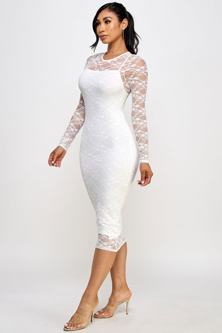 Spring Haze Lace Long Sleeve Midi Dress