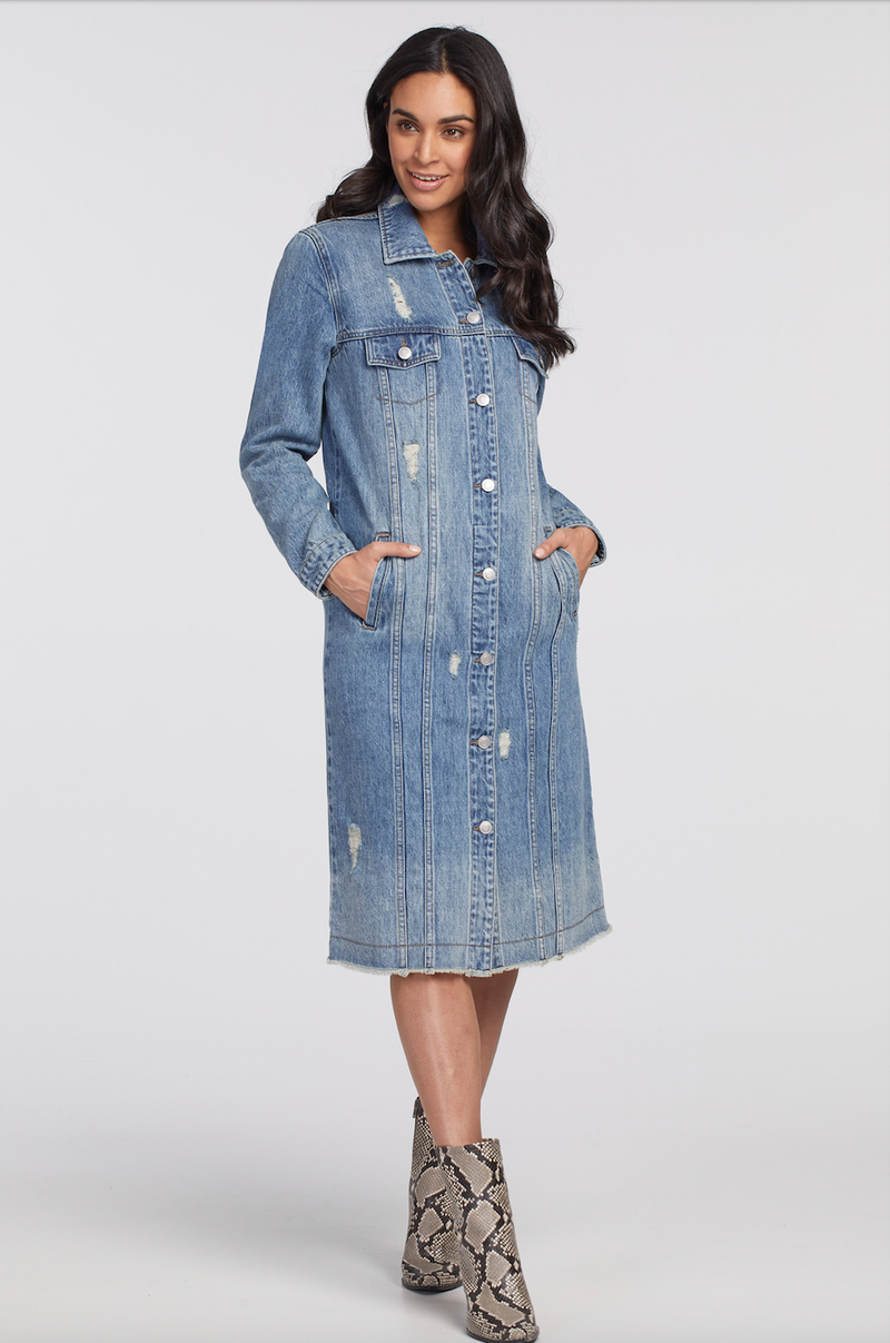 Veste en jean longue style tribal