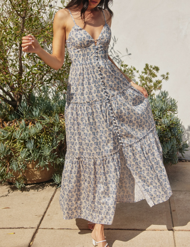 slim fit dress slacks Dress Forum Sleeveless Button Front Maxi Dress Parisian Bloom / S