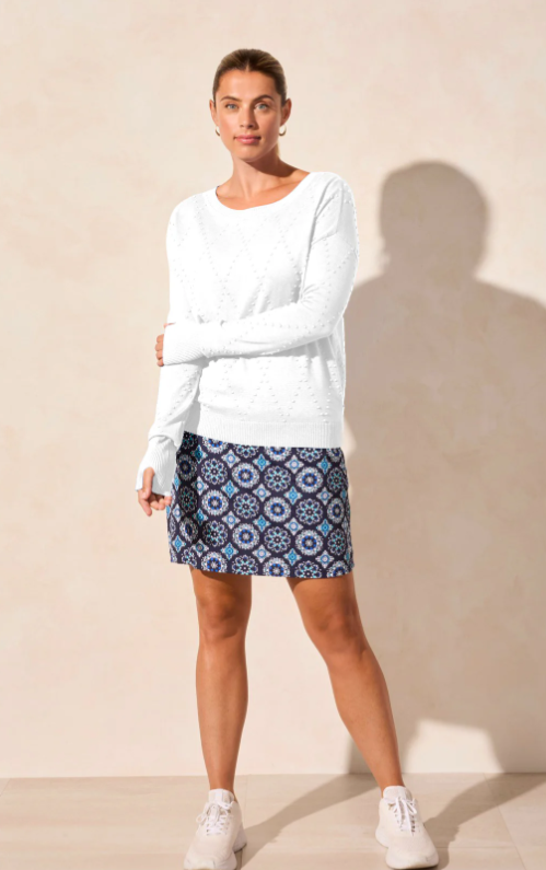 Tribal Long Sleeve Crew Neck Sweater with Thumb Holes