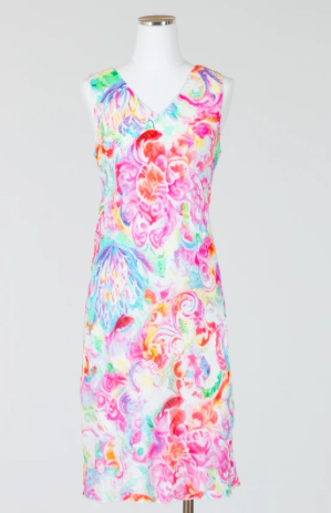 Charlie B Printed Sleeveless V Neck Flare Cotton Dress