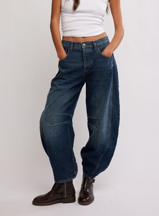Free People Good Luck Mid Rise Barrel Jean