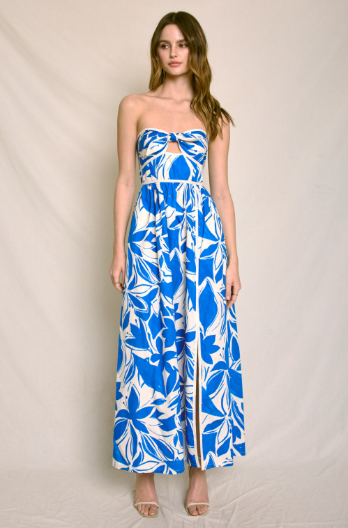 Dress Forum Strapless Cut Out Maxi Dress with Front Slit Capri Blue / L