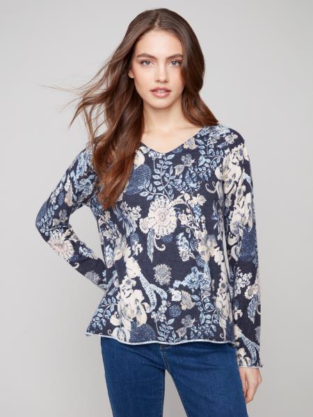 Charlie B Printed V-Neck Sweater