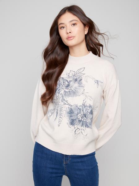 Charlie B Mock Neck Sweater With Placed Print