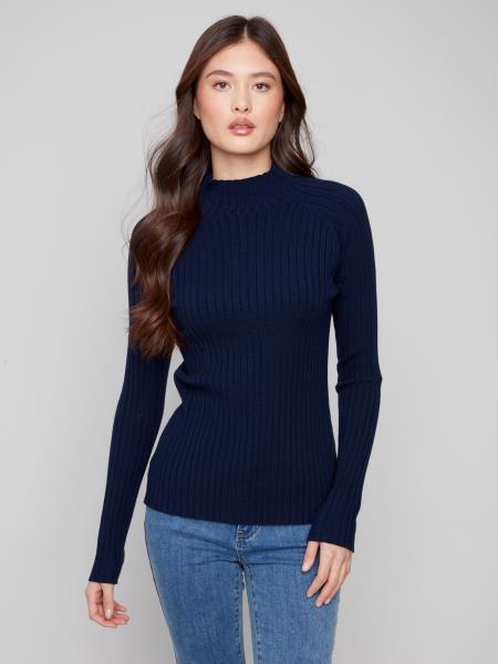 Charlie B Ribbed Knit Mock Neck Sweater