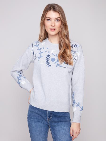 Charlie B Embroidered Crew Neck Sweater
