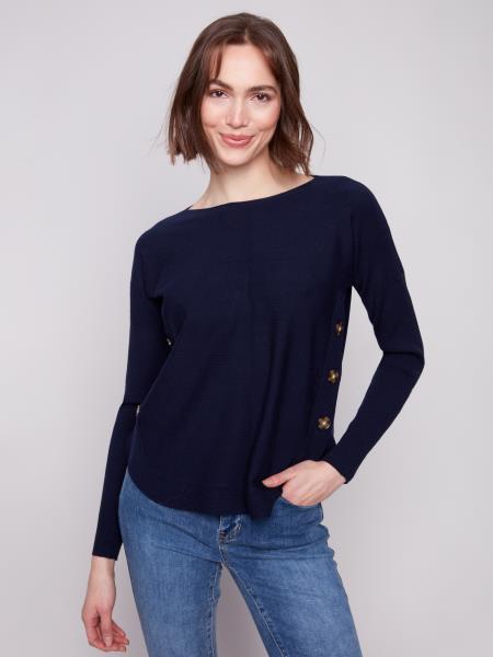 Charlie B Boat Neck Sweater With Side Button Detail