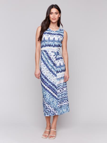 Charlie B Sleeveless Round Neck Dress with Faux Knot