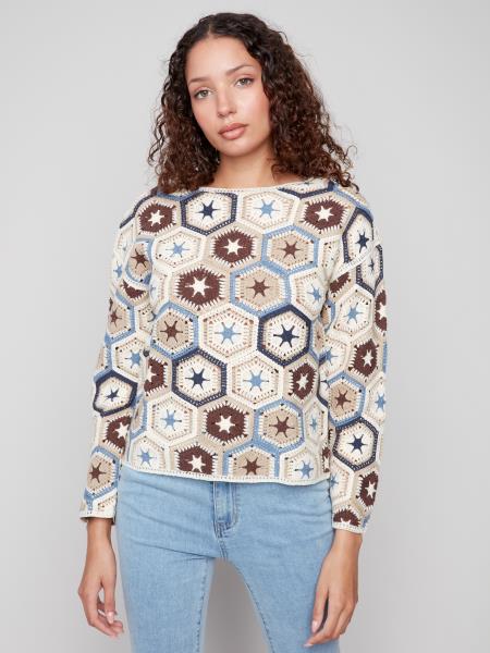 Charlie B Crochet Long Sleeve Top