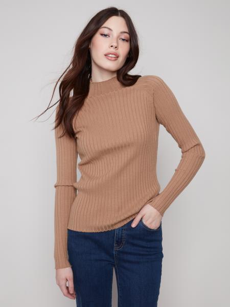 Charlie B Ribbed Knit Mock Neck Sweater
