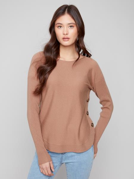 Charlie B Boat Neck Sweater With Side Button Detail