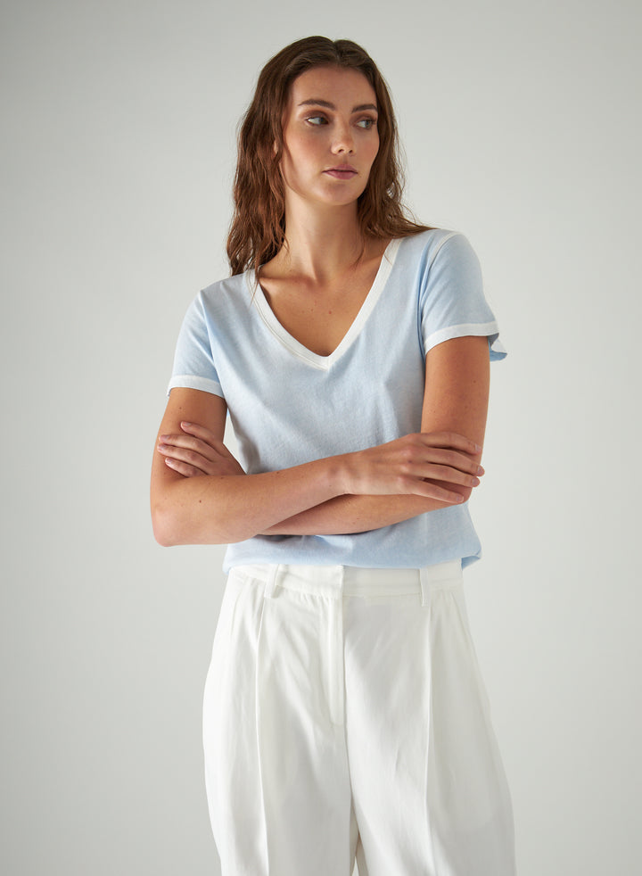 Patrick Assaraf SS Pima Classic Rev Spray V-Neck