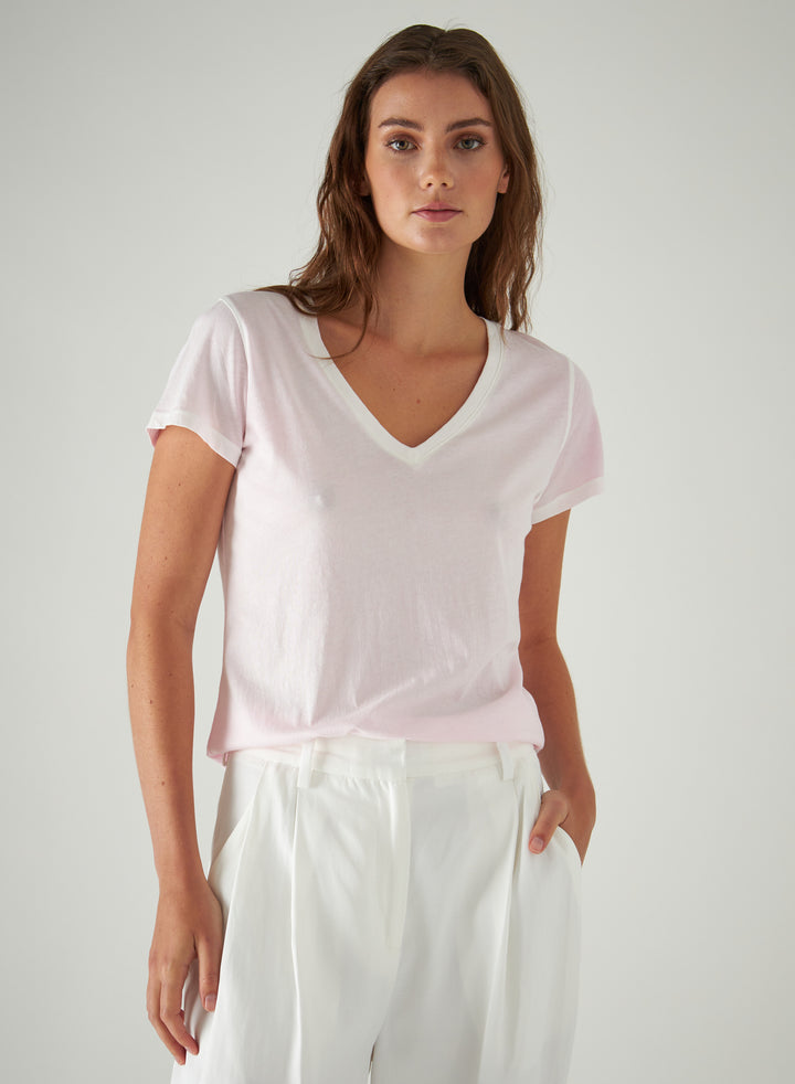 Patrick Assaraf SS Pima Classic Rev Spray V-Neck