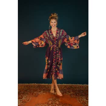 Powder Trailing Wisteria Kimono Gown
