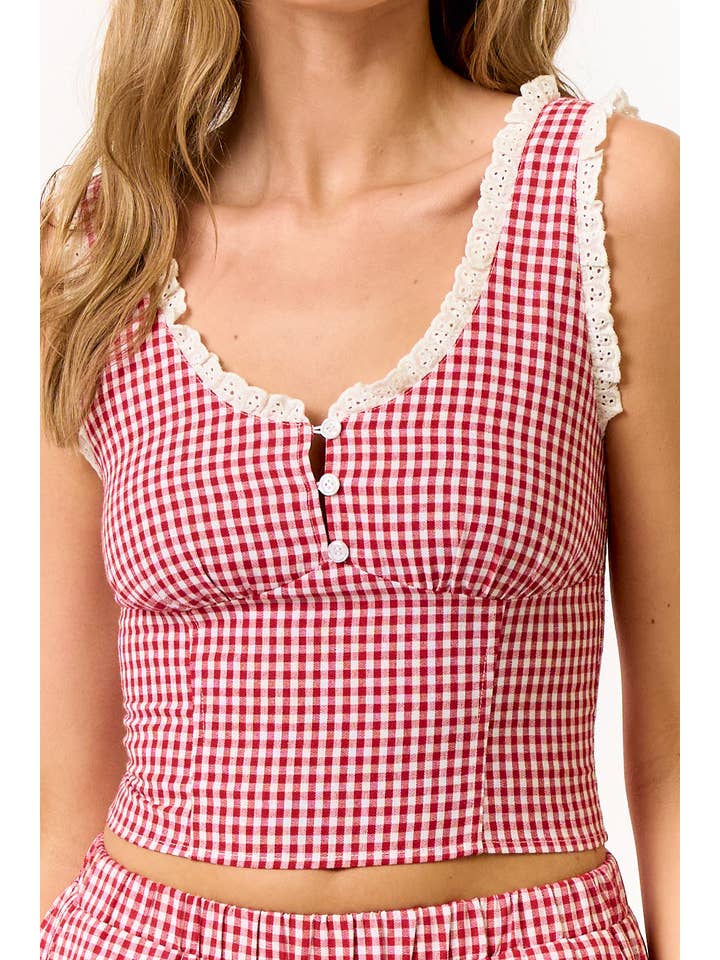 Blue Blush Gingham Smocked Back Tank