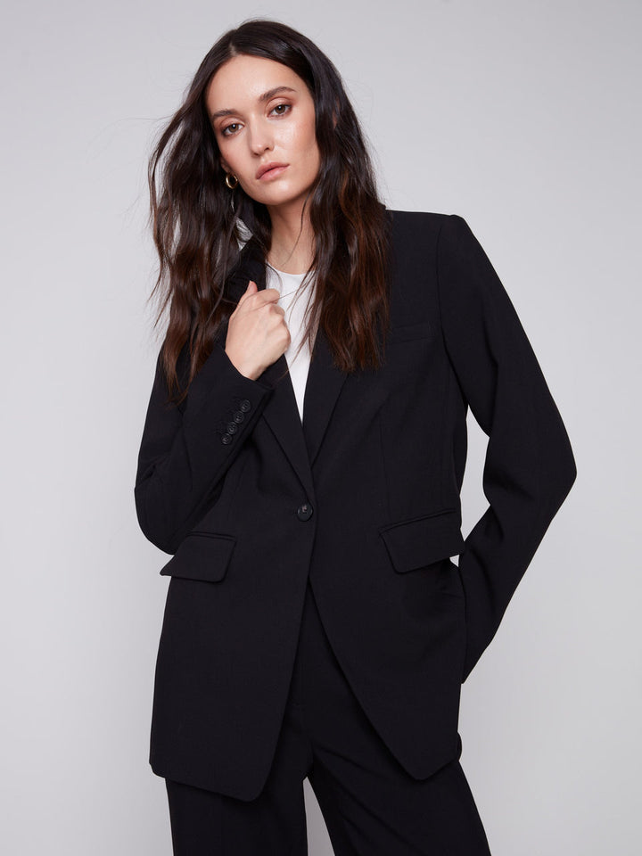 Charlie B Solid Blazer With Ruched Back