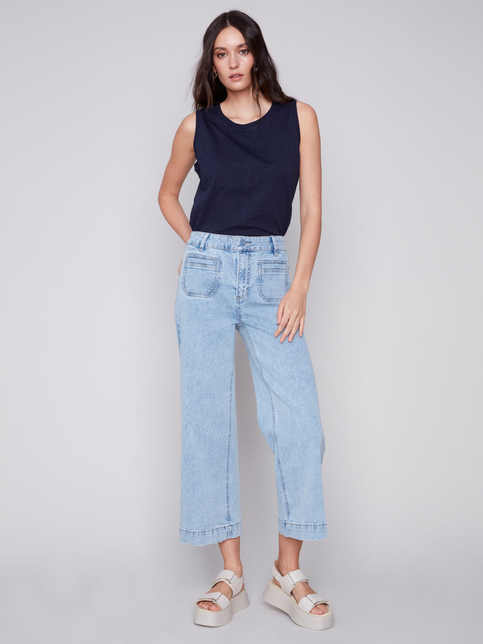 Charlie B Wide Leg Crop Front Pockets Medium Blue main image 1