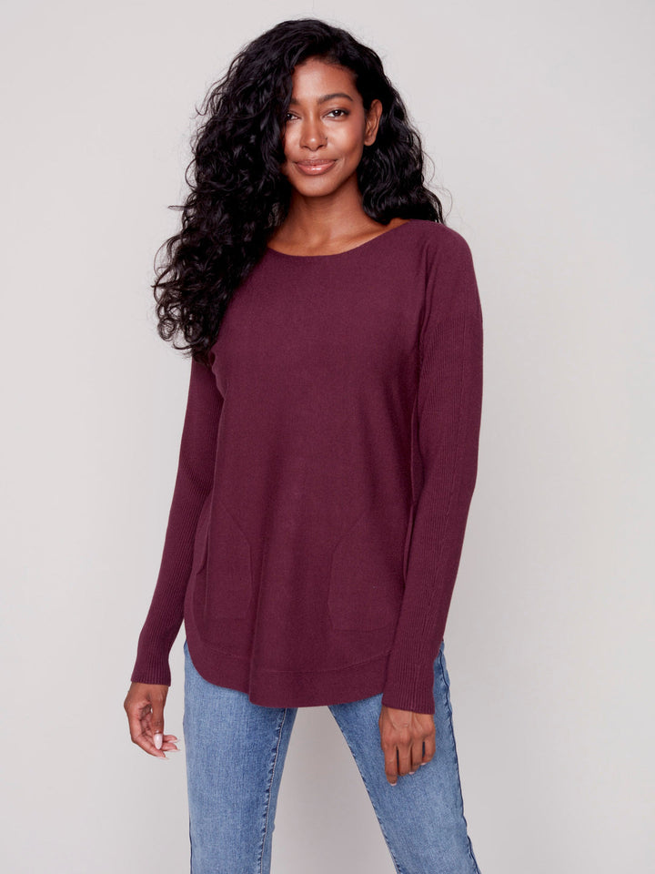Charlie B Long Sleeve Sweater with Back Eyelet Detail