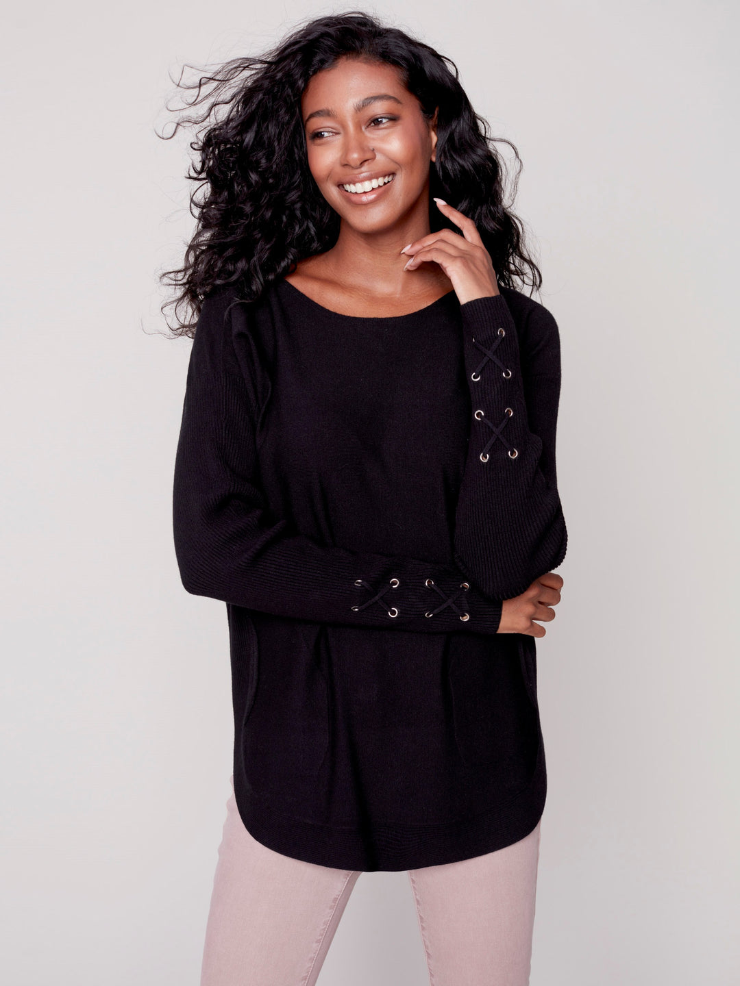 Charlie B Sweater with Criss Cross Sleeve Detail