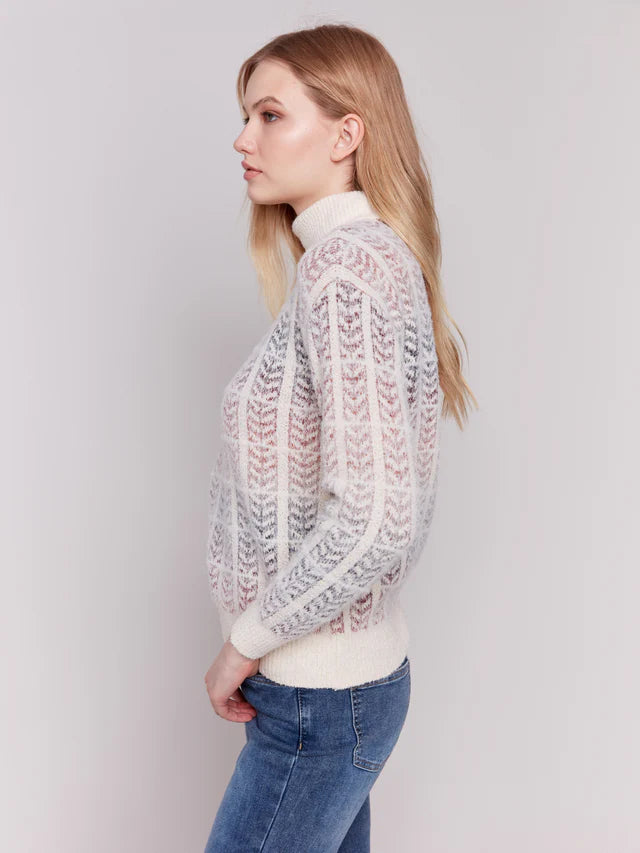 Charlie B Long Sleeve Jacaquard Knit Turtle Neck Sweater