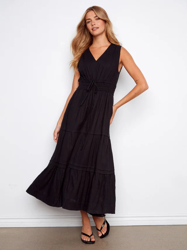 charlie b linen dress Charlie B Sleeveless Smocked Maxi Dress S