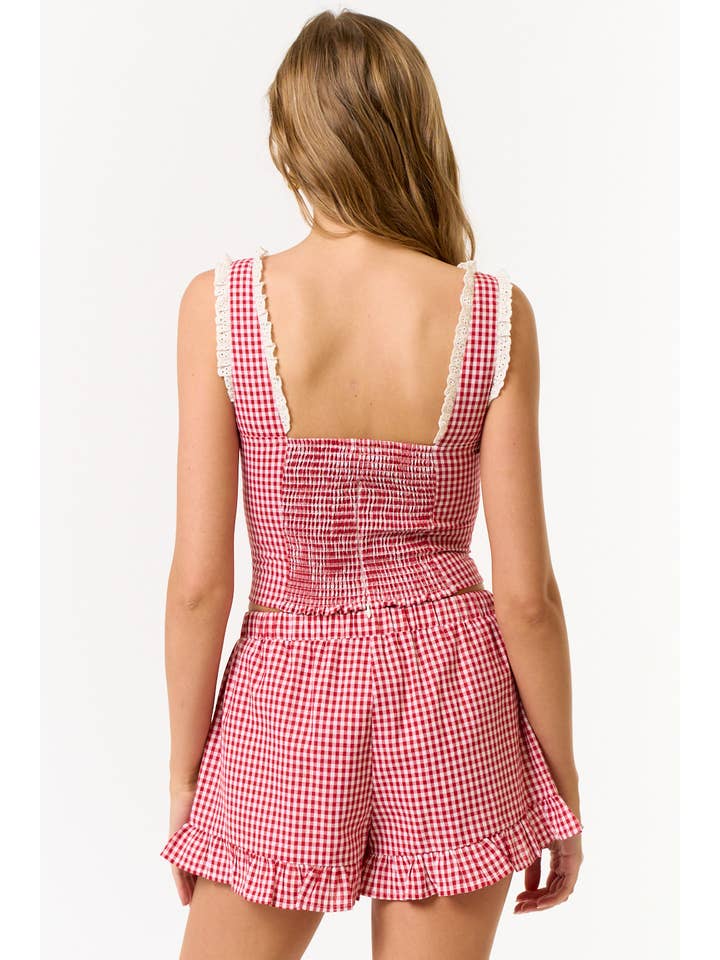 Blue Blush Gingham Smocked Back Tank