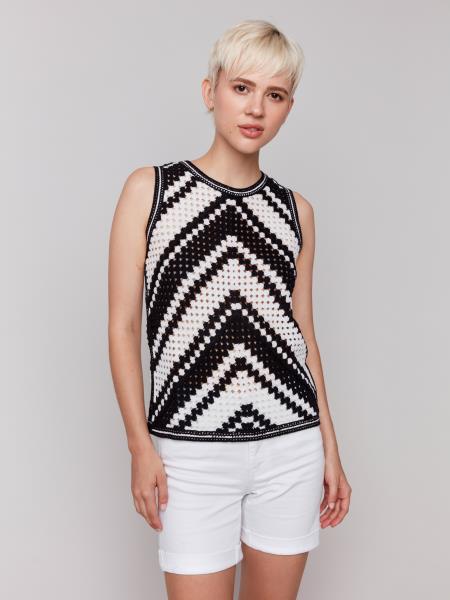 Charlie B Crochet Sleeveless Crew Neck Cami